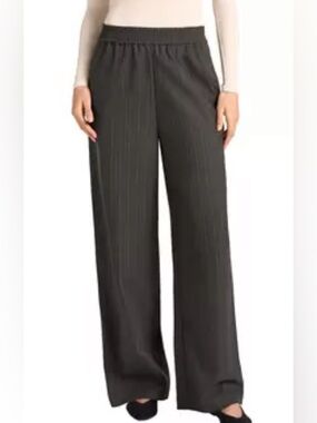 Matty M Grey Pinstripe Wide Leg Pull on Pants - Small